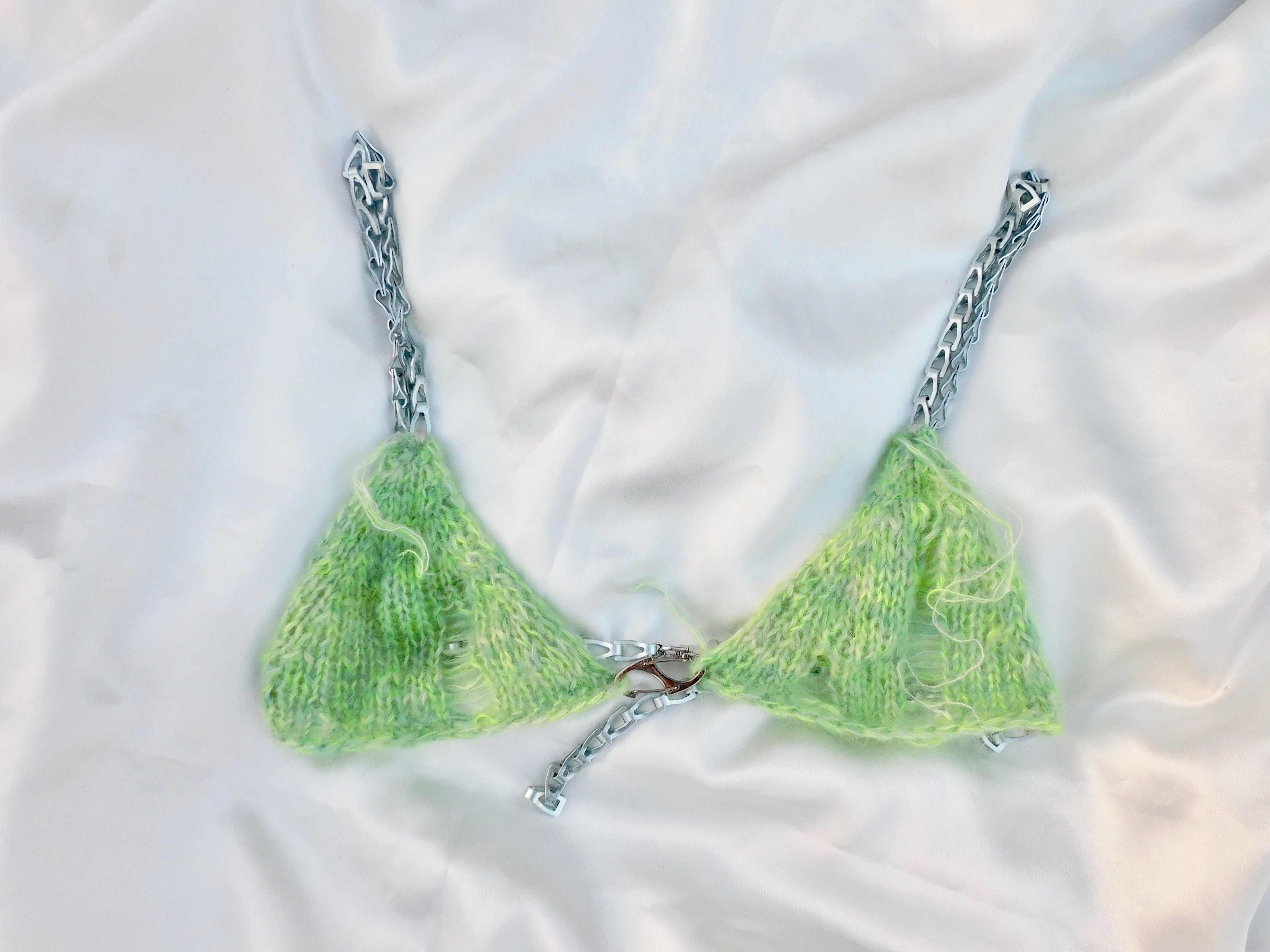 green knit bikini top